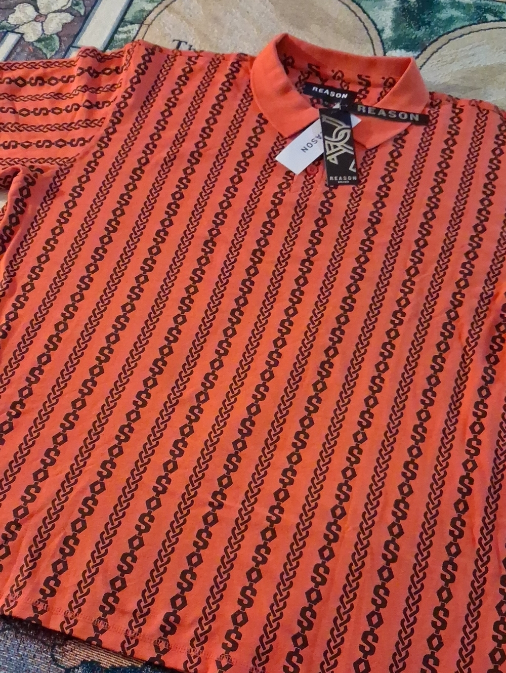 Reason Red Polo with Black Chain-Stripe Pattern
